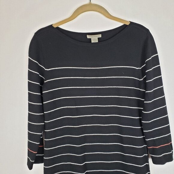 White & Warren Sweater Dress Black Striped Knit Cotton Blend Womens Size Small - Picture 3 of 7